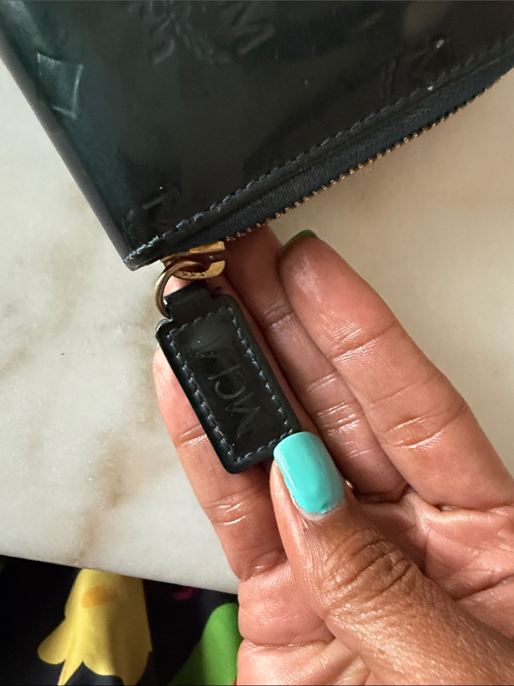MCM Black Patent Leather Zip Wallet with Gold Plaque - Picture 7 of 15